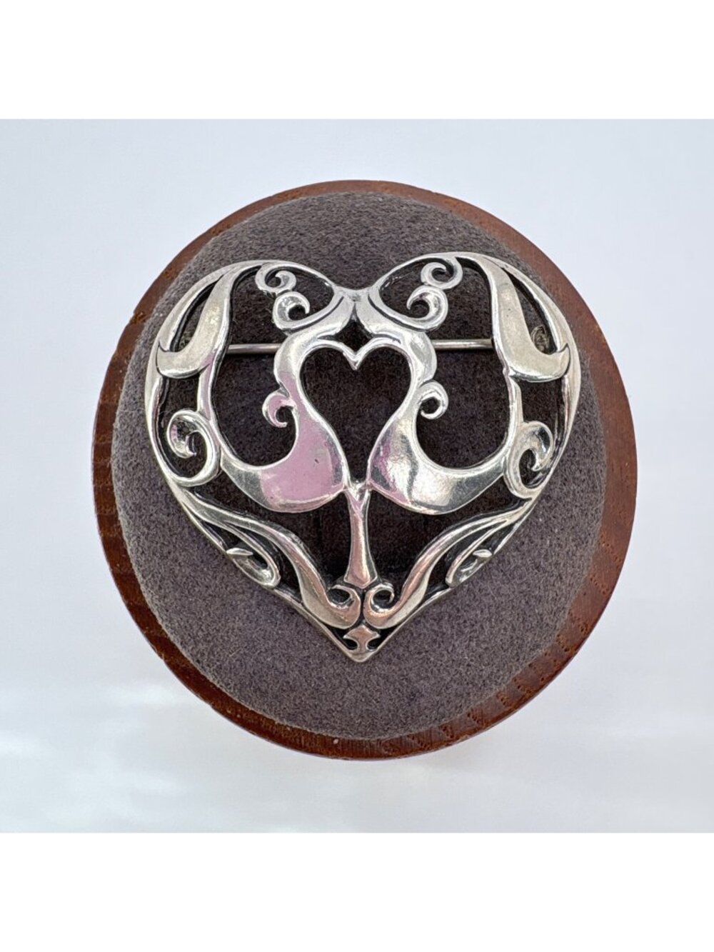 Scroll Filigree Heart Brooch Sterling Silver 925 Size 1.25" Length
